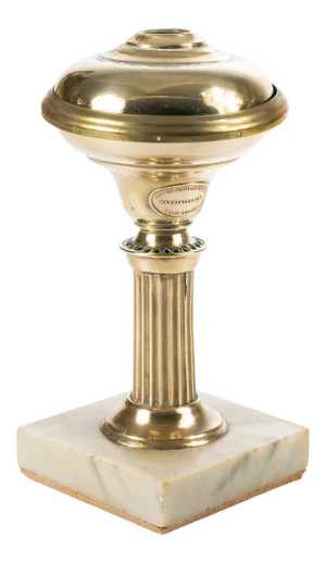 1840 Small Brass Astral Lamp on Square Marble Base by Dietz & Co.