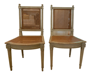 French Neoclassical Distressed Painted and Cane Chairs - a Pair
