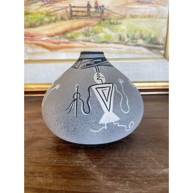 Vintage Kopa Native American Style Pottery Vase, Hand-Painted Black and White For Sale In Seattle - Image 6 of 8
