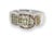 This exquisite estate ring features a unique belt buckle design crafted in 14K white gold. Adorned with 39 round champagne...