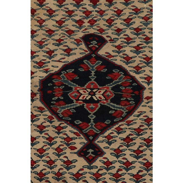 Vintage Persian Senneh Kilim in Beige With Red and Blue Floral Patterns For Sale In New York - Image 6 of 8