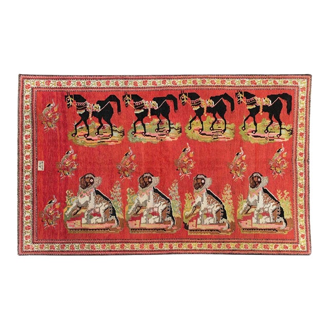 Galerie Shabab Collection Mid-20th Century Handmade Caucasian Karabagh Pictorial Accent Rug For Sale