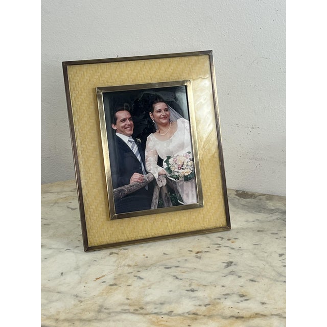 Gold Large Mid-Century Italian Rattan and Brass Photo Holder, 1960s For Sale - Image 8 of 17