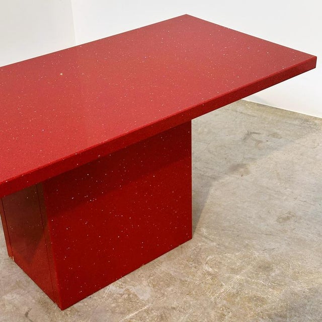 Metal Vintage Italian Red Granite Coffee Table with Silver Flecks, 1980s For Sale - Image 7 of 12
