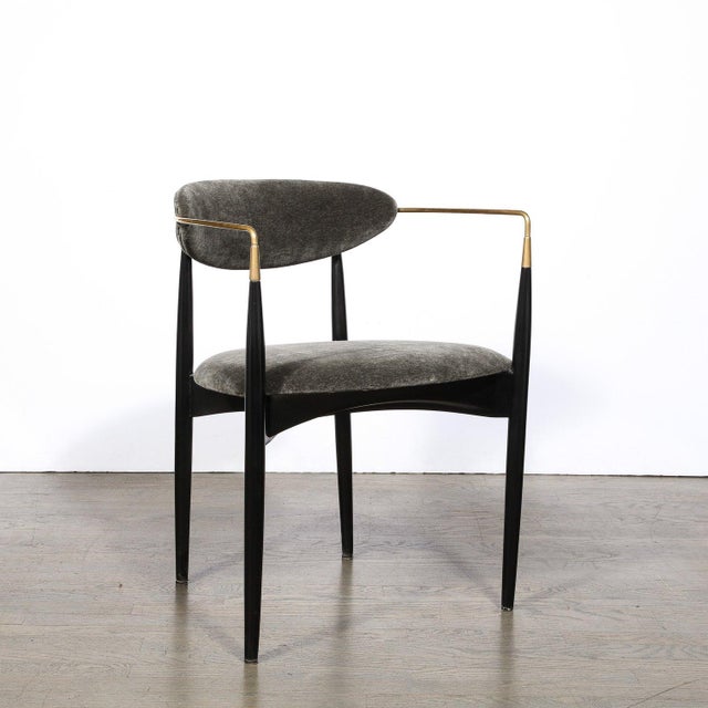 Dark Gray Mid-Century Modernist Chair in Walnut With Brass Arms by Kofod-Larsen For Sale - Image 8 of 11
