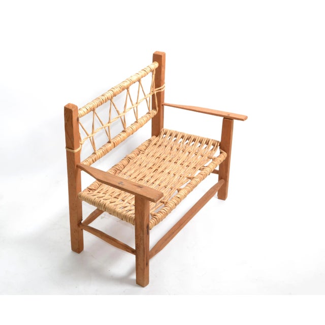 Vintage American Mid-Century Modern Woodworking & Cane Handwoven Doll, Teddy Bear Bench For Sale - Image 12 of 13
