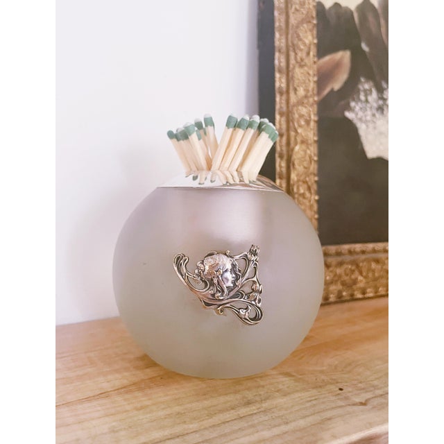 Art Nouveau Large Early 1900s Art Nouveau Sterling Silver and Glass Match Striker For Sale - Image 3 of 5