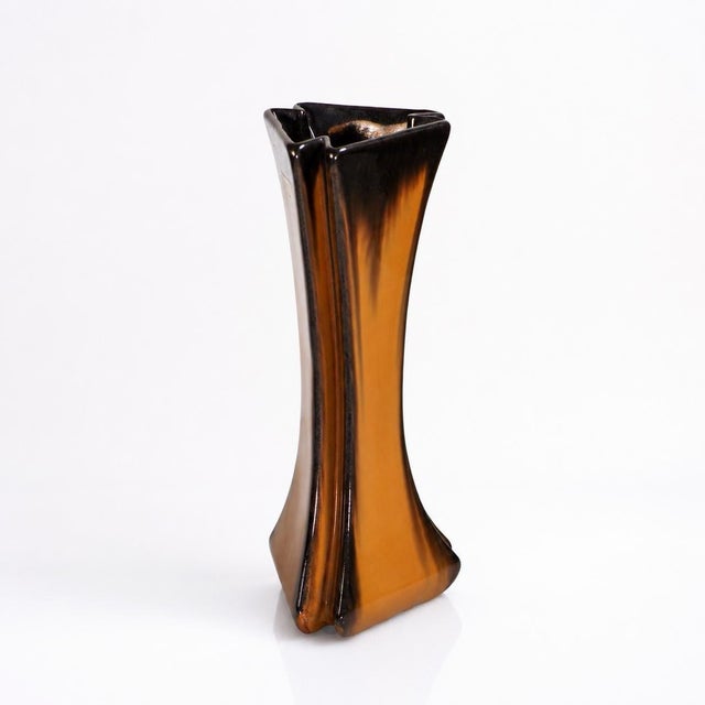 Stangl Rare Fulper Art Pottery Vase Cat's Eye Glaze / Arts & Crafts Ribbed Triangular Tri-Foil Vase C. 1910 / Early American Studio Ceramic For Sale - Image 4 of 11