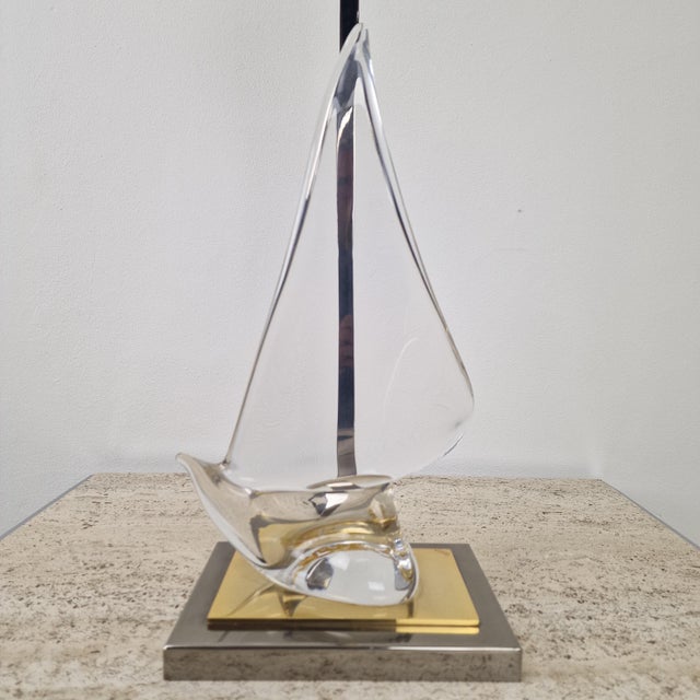 Vintage Hollywood Regency Glass Sailboat Table Lamp, Italy, 1970s For Sale - Image 8 of 18
