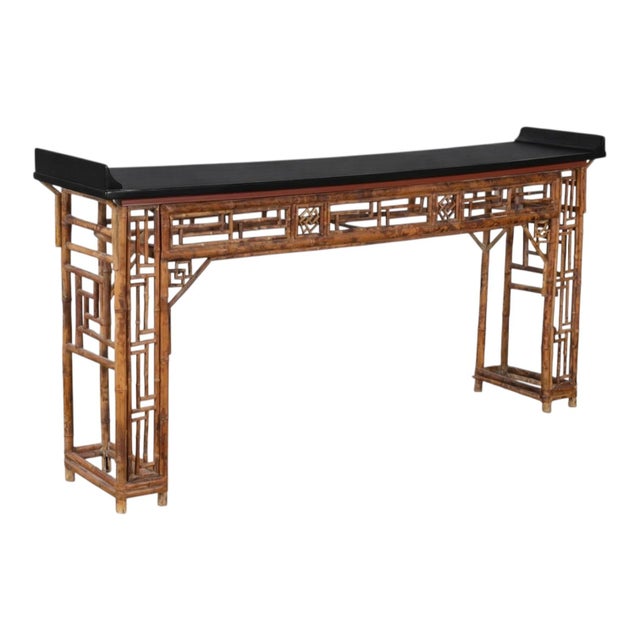 Wood Chinoiserie Chine Brighton Pavilion Style Burnt Bamboo Altar Console Table For Sale - Image 7 of 8