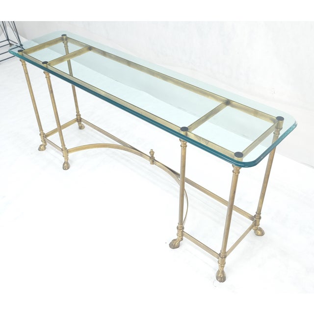 Italian Hoof Feet Brass Frame Base 3/4" Glass Top Console Hall Table For Sale - Image 12 of 13