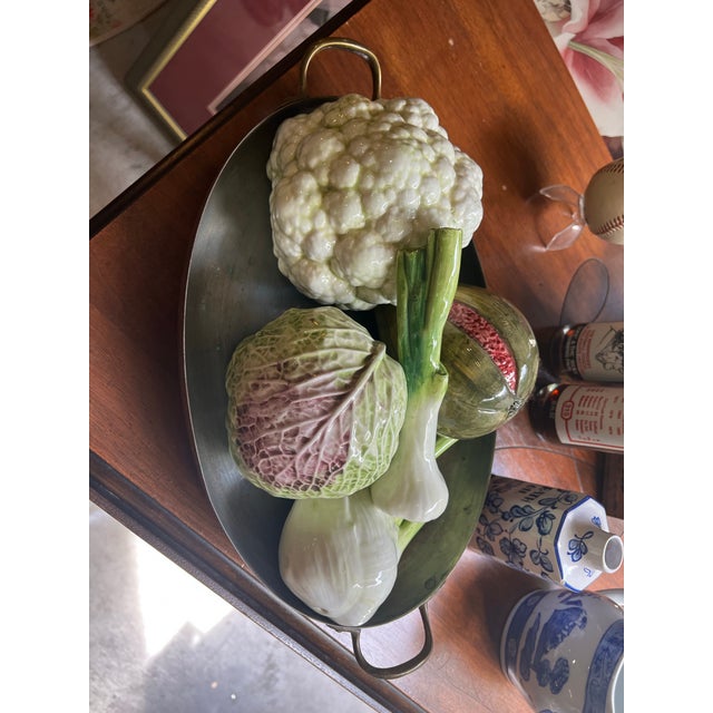 Set of 6, Vintage Ceramic Vegetable and Metal Basket Set For Sale - Image 9 of 11