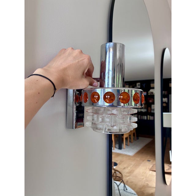 Turbines Wall Lights in Metal and Glass, 1970s, Set of 2 For Sale - Image 3 of 6