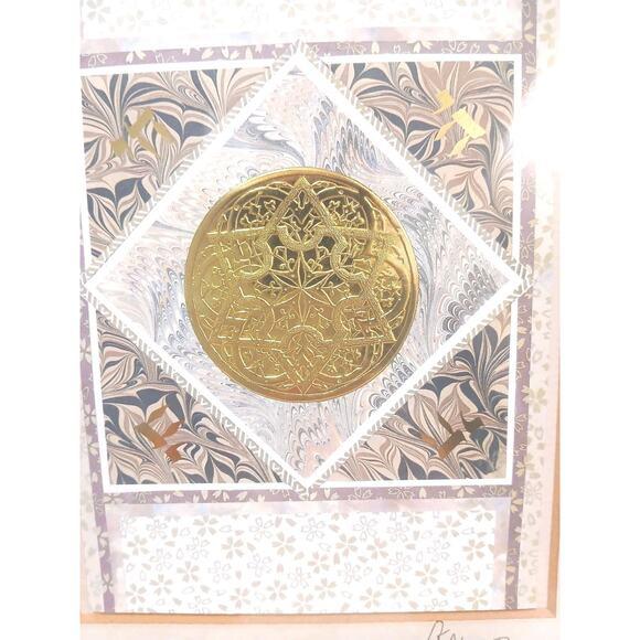 Tribal 1960s Exotic 3d Foil Watercolor Art Star of David Artist Signed Framed Gold Handpainted For Sale - Image 3 of 16