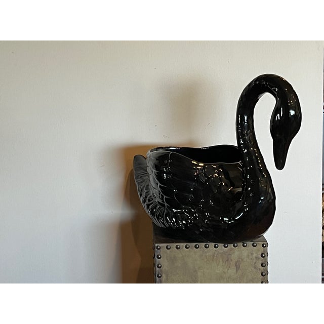 Vintage Black Ceramic Swan Planter - MCM Statement Piece For Sale In San Francisco - Image 6 of 6
