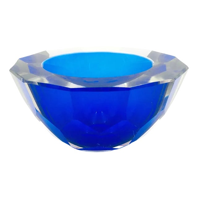 Large Sommerso Diamond Faceted Geode Glass Bowl by Mandruzzato, Italy, 1970s For Sale