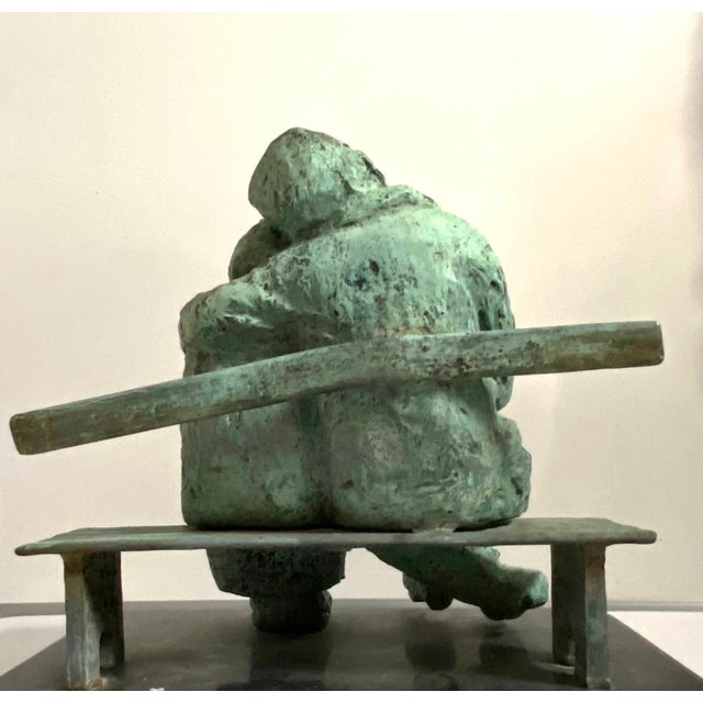 Metal Nicky Imber, Heavy Bronze Sculpture Austrian Israeli judaica Jewish Couple Bench Nicky Imber, c.1960s For Sale - Image 7 of 16