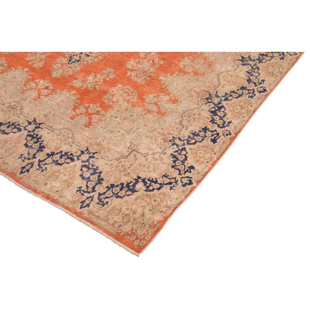 Shabby CHic 1990's Vintage Orange/Blue Wool Rug - 9'8'' X 12'11'' For Sale - Image 4 of 10