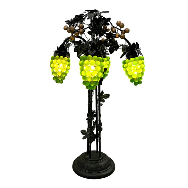 Late 20th Century Large Italian Chandelier Style Grapevine Table Lamp W/Green Grape Clusters For Sale - Image 5 of 6