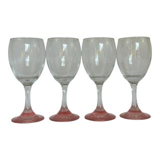 1990s Vintage Artland Clear Wine Glasses W/Pink Bases, Set of 4 For Sale
