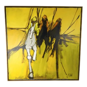Mid 20th Century "The Final Stretch", Oil Painting on Canvas by Robert McCaine, Framed
