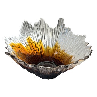 Amber Revontuli Bowl in Ice Glass by Tauno Wirkkala for Humppila, Finland, 1970s For Sale
