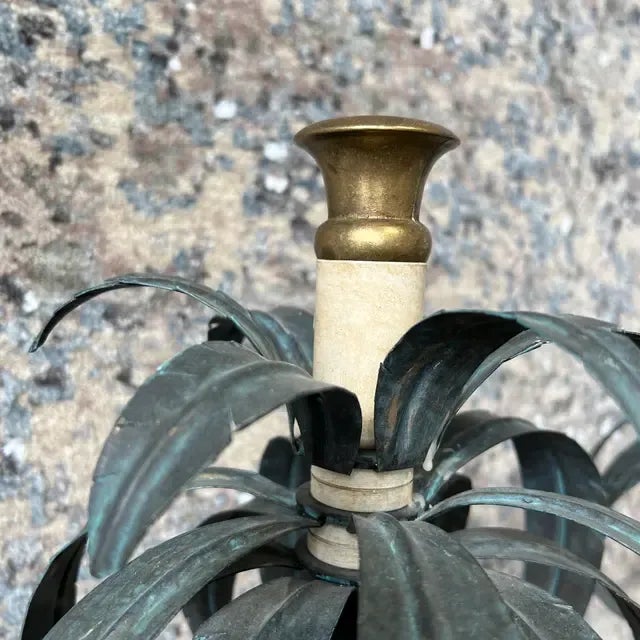 1990s Italian Hand-Painted Palm Tree Candlesticks - Set of 2 For Sale - Image 4 of 12