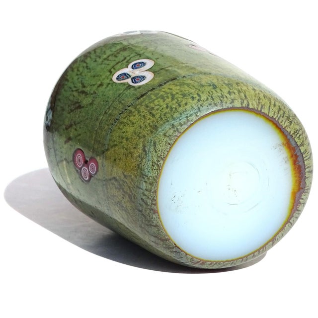 Army Green Murano Opal Chalcedony Millefiori Flower Murrines Vintage Italian Art Glass Paperweight With Labels For Sale - Image 8 of 8