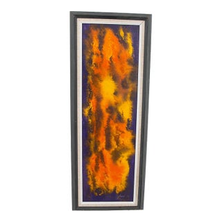 1960s Mid Century Modern Original Painting Art Abstract Expressionism Orange Yellow Purple For Sale