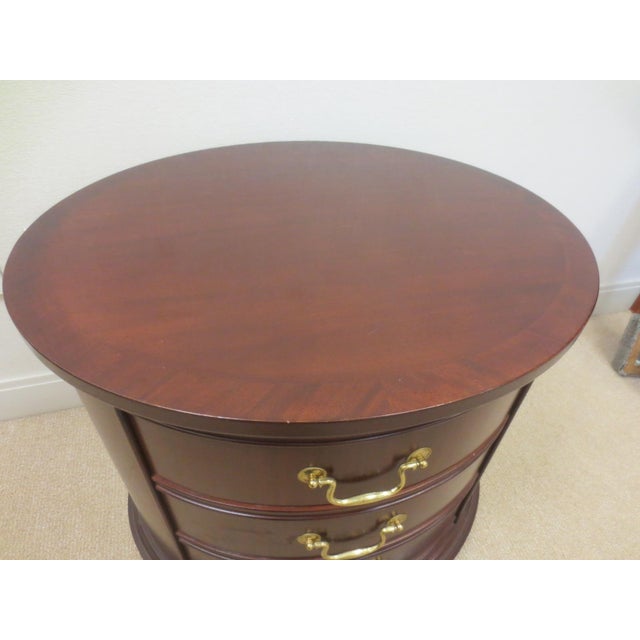 The Bernhardt Oval Three-Drawer Nightstand is a stylish and functional piece. It features three spacious drawers with...