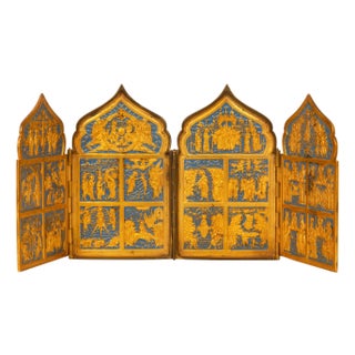 Fine Russian Old Believers Tetraptych Copper Icon With 20 Devotional Panels For Sale