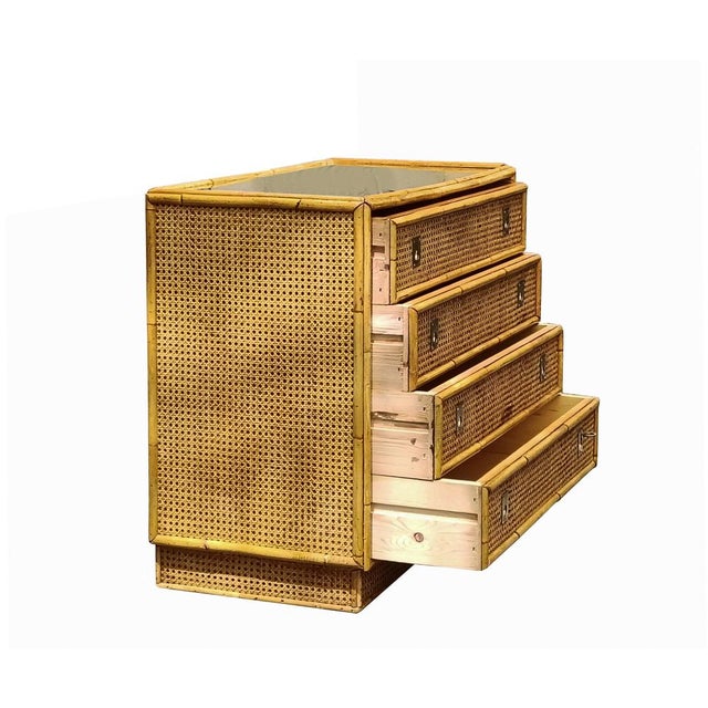Mid-Century Modern Rattan and Brass Chest of Drawers from Dal Vera, Italy, 1970s For Sale - Image 3 of 11