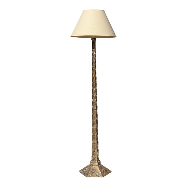 Huge Art Deco White Gold Giltwood Floor Lamp - 1 of 2 For Sale