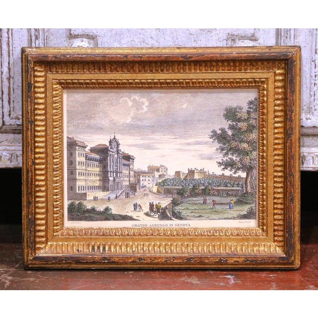 19th Century French Hand Colored Engraving of Genoa by Zucchagni in Gilt Frame For Sale In Dallas - Image 6 of 14