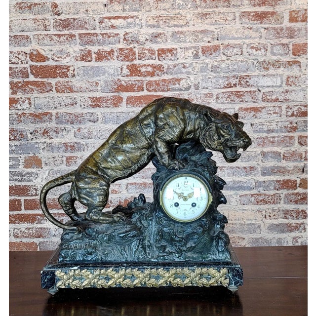 Metal Geo Maxim 19th Century Mantle Clock With Tiger Sculpture For Sale - Image 7 of 12