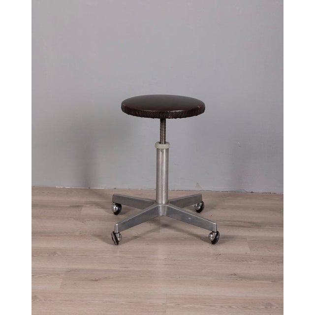 Brown Vintage Industrial Metal and Leather Stool, 1960s For Sale - Image 8 of 8