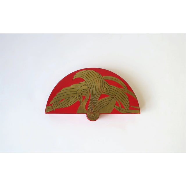 Red Red Lacquer Box With Brass Swan Bird Design, Circa 1970s For Sale - Image 8 of 13
