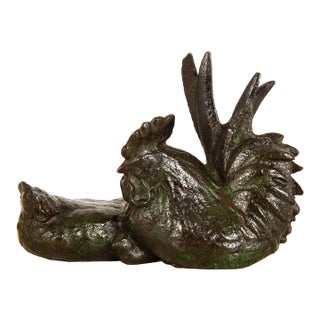 Japanese Meiji Period Bronze Okimono Sculpture of Rooster & Hen For Sale
