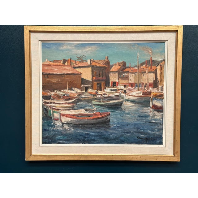 Ellis Wallin, Boats in the Harbor, 1950s, Oil on Canvas, Framed For Sale - Image 10 of 18