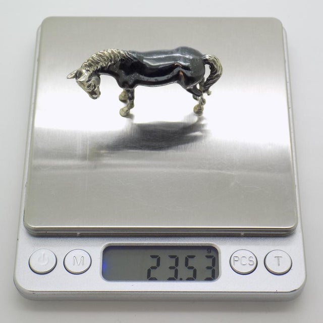 Vintage Italian Handmade Genuine Silver Saturno Branded Darkened Horse Figurine, 1980s For Sale - Image 10 of 13