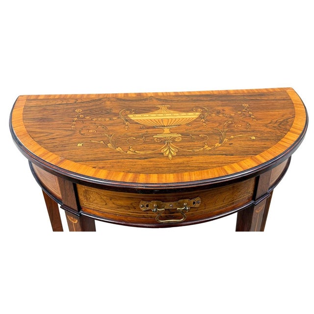 Small Antique Rosewood Demi Lune Side Table, 1890 For Sale - Image 10 of 17