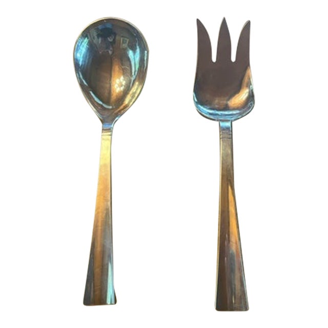 1950s Allan Adler Silversmiths Mid-Century Sterling Salad or Meat/Potatoes Serving Pieces in Sunset- 2 Pieces For Sale