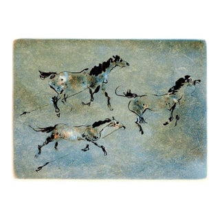 Late 20th Century Kaiko Moti Horses in Blue Aquatint Etching For Sale