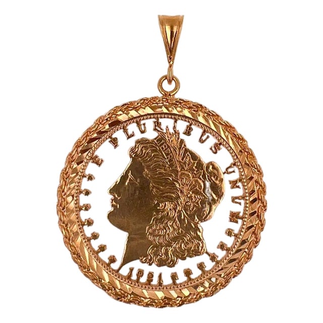 Vintage American Dollar Lady Liberty Genuine Coin White Rose Gold Vermeil Sterli For Sale