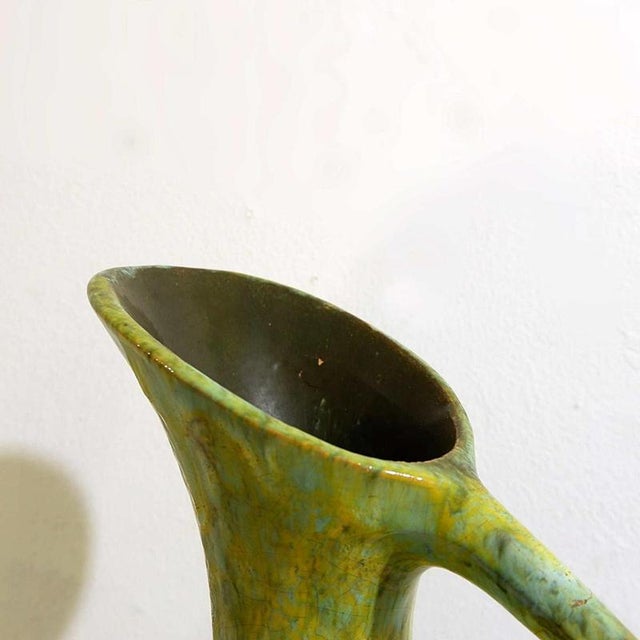 Mid century large green ceramic spout jug - H:54cm Wear consistent with age and use.Measure : H:54cm