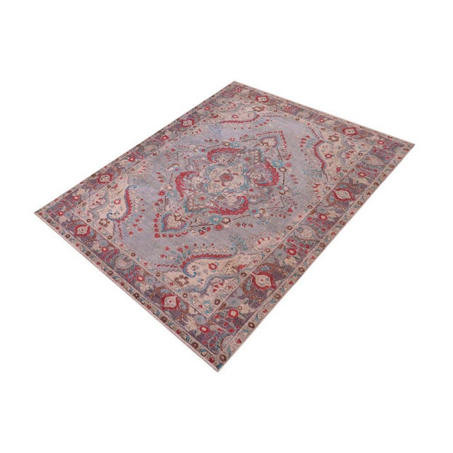 Art Nouveau Boho Chic Vintage Blue/Purple Wool Rug - 6'5'' X 9'4'' For Sale - Image 3 of 10