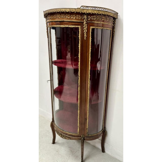 Napoleon III Curved Display Case in Mahogany and Veneer For Sale - Image 4 of 14