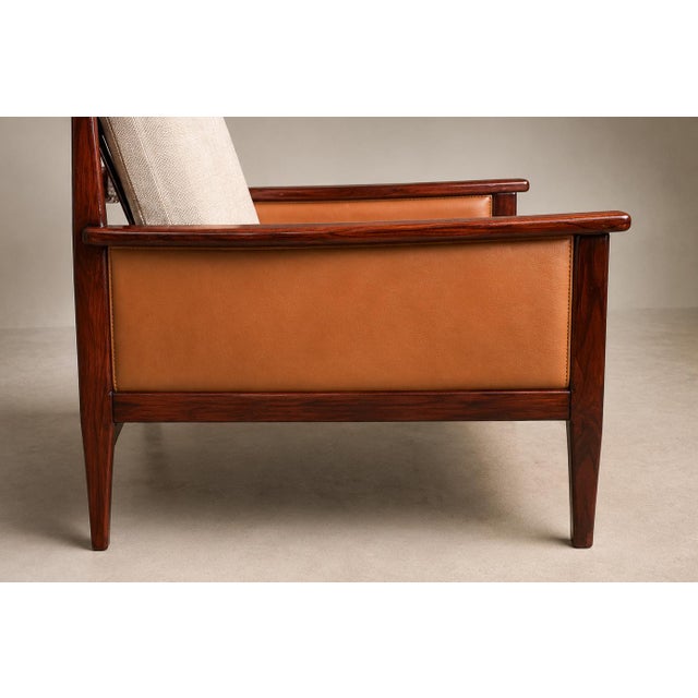 Brazilian Modern Armchair in Rosewood, Leather & Linen, Fatima, 1960s For Sale - Image 14 of 18