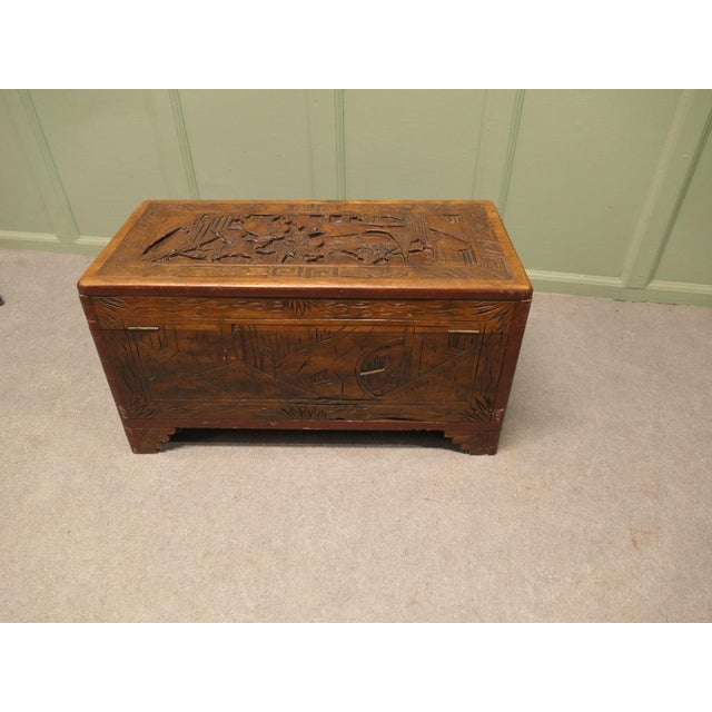 Wood Small Carved Camphor Wood Chest, 1920 For Sale - Image 7 of 8