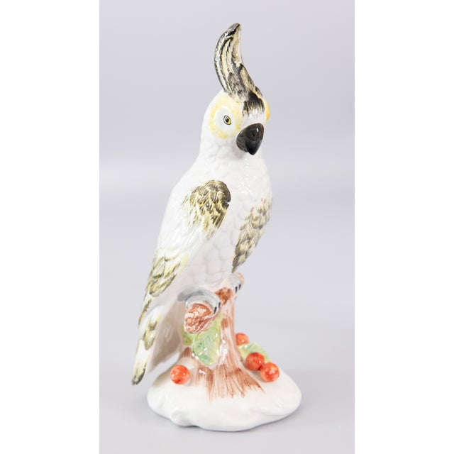 Italian Vintage Italian Majolica White Cockatoos Parrots Birds - A Pair For Sale - Image 3 of 13